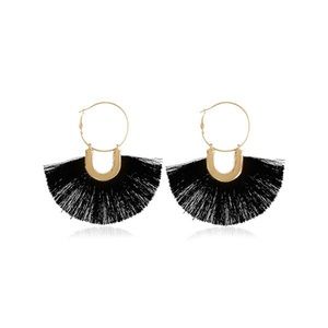 Gold hoops with black fringe earrings